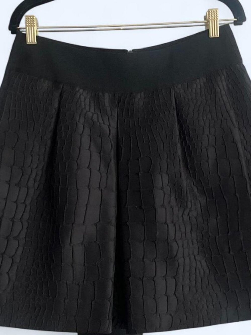 Philosophy di Alberta Ferretti Black Croc Textured Pleated Mini Skirt IT40